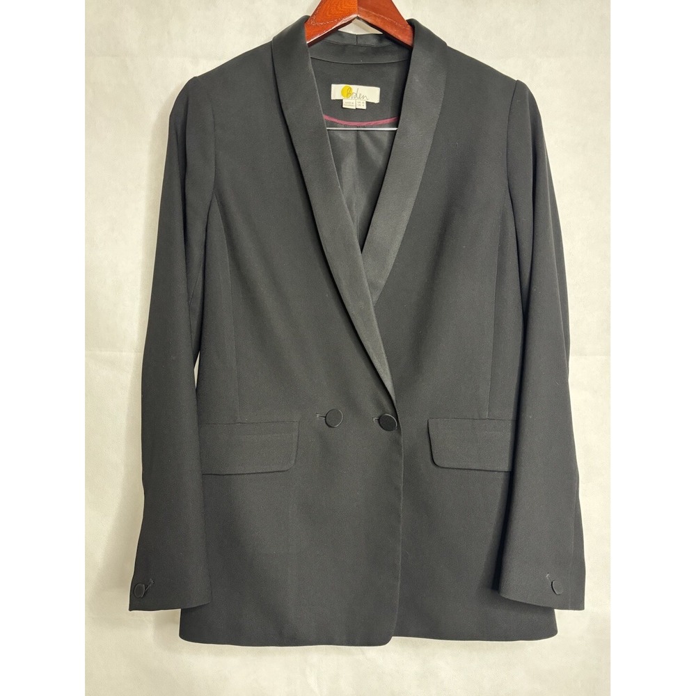 Boden Lennox Blazer Womens 4 Black Oversized Jacket Lined Tuxedo Double Breasted